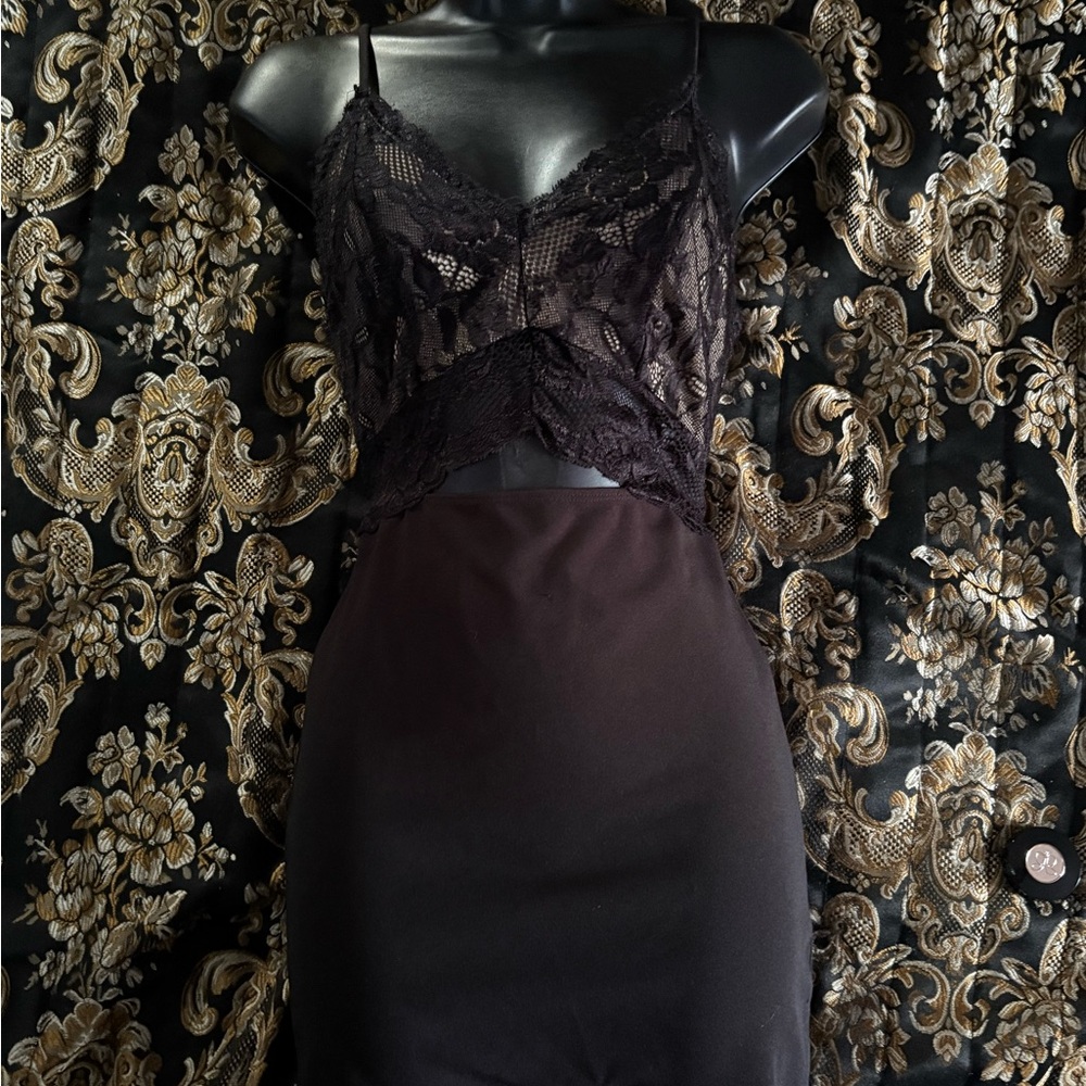 SHEIN Black Lace Chemise Dress